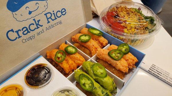 Crack Rice: Spicy Tuna, Spicy Salmon, Spicy Shrimp and Avocado with Jalapeño toppings