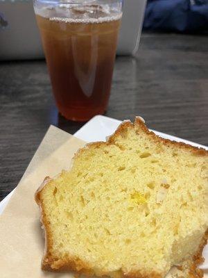 Coconut iced tea and lemon pound cake