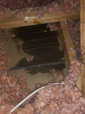 Water damage in attic cause by Smart Roof