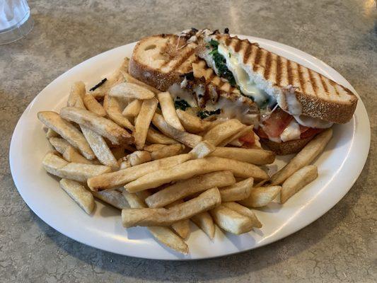 Caprese Grilled Cheese Panini with Side French Fries