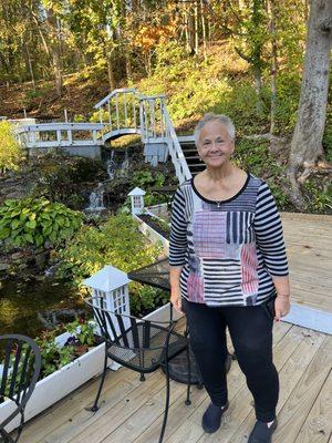 Waterfall, koi pond, and patio