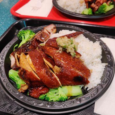 Soy sauce chicken and roast pig over rice