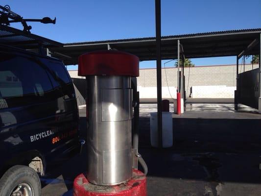 self serve car wash behind auto zone. 1.50 for each portion of self selected wash. Vacuums available (bring lots of quarters)