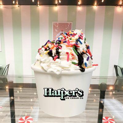 Harper's ice cream sundae made with handcrafted ice cream!