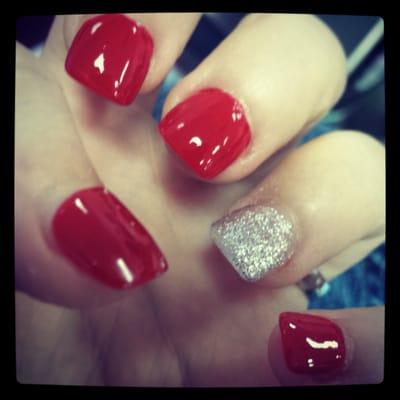 My nails! Red with a silver glitter accent nail.