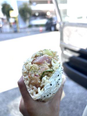 Spicy Tuna, Tuna, avocado, ginger, spicy sauces!!  Brown rice, etc!