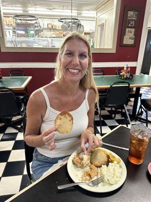 Trying fried cornbread