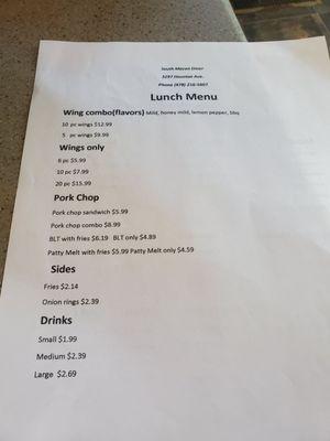 Lunch menu