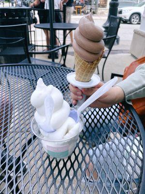 Coconut and chocolate ice cream. Coconut was a bit more ice-y like a sorbet