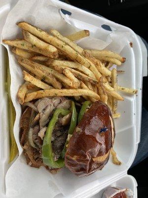 Lumberjack sandwich with homemade fries, Covid to-go