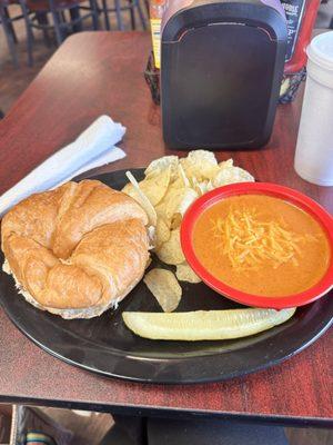 Chicken salad sandwich and tomato bisque