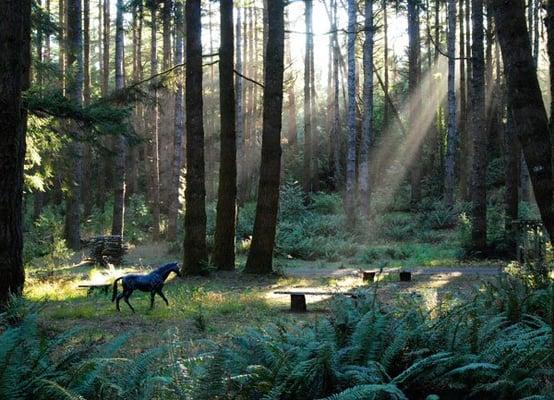 A bronze horse next to our walking labyrinth