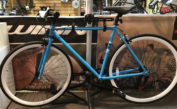 Brand new draft single speeds just $200.00 MSRP $249.00. We have a variety of colors and sizes. A great little campus commuter!