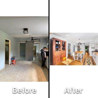 This is a before and after kitchen remodel