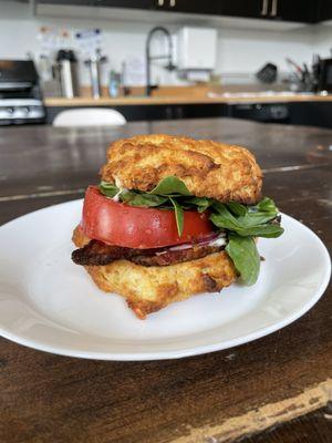 Spicy Bacon sandwich on a traditional buttermilk biscuit.