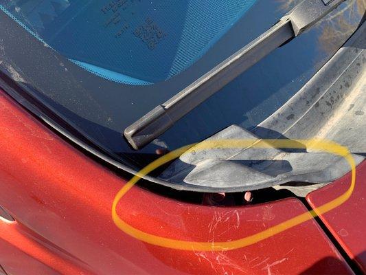 Windshield cowl seal broken