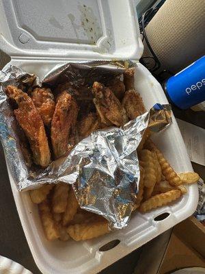 10 piece Wings with Fries (half mild and half lemon pepper)