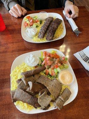 Gyro plate, chicken shish kabob skewer