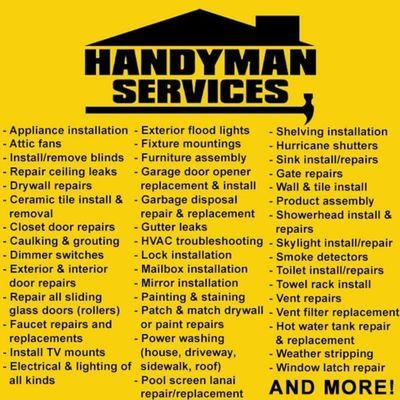 Some of the Home Services we offer...! Please ASK US if you don't see a service you NEED! Call 973-223-3709 and (908) 405-2059 TODAY!