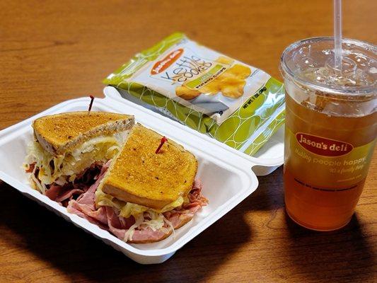 Reuben the Great with a side of chips and an Arnold Palmer with sweet tea.