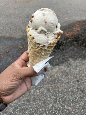 Praline ice cream in a waffle cone