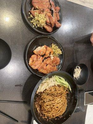 Fried Pork Chop  Noodle w/Ground Pork , Bean Sprouts and Shredded Cucumber Fried Chicken