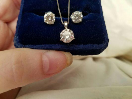 Here are my 1 ct. diamond studs and 1 1/2 ct pendent