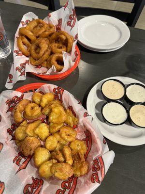 Onion rings and fried pickles