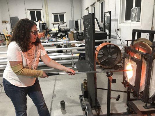 "Take that you hot mess!"  Julie teaching the glass kiln a lesson.