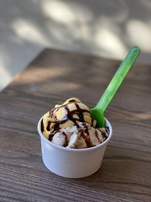 Dole pineapple & Coffee Heath Bar ice cream with chocolate drizzle - yummy!