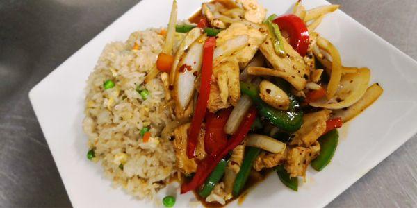 Spicy Basil chicken with fried rice