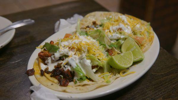 Chorizo and Al Pastor Tacos.