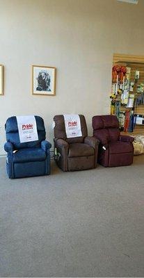 We keep a variety of Pride and Golden Technology Lift Chairs in stock.