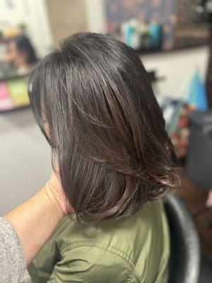 Gray coverage and brunette balayage