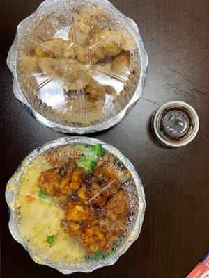 Top: Fried Dumplings (8) Bottom: General Tso's Chicken and fried rice