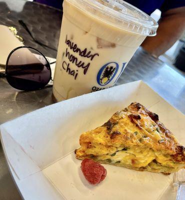 Lavender Honey Chai -  So good!  and the Cheesy Spinach Quiche was amazing!  loved the fresh raspberry as well!