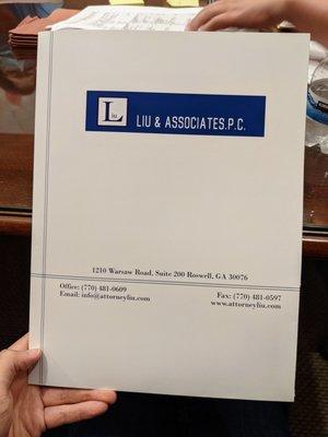 Liu & Associates, P.C. folder cover.