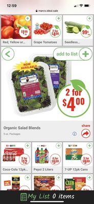 Weekly add showing Josie's 5oz organic salad blends are 2 for 4 dollars.