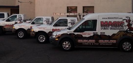 Some of Magic Pest Control's fleet