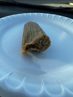 Pork tamale . We took plates & forks & ate in the car .