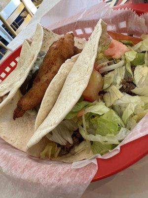 Cheeseburger Taco and Fish Taco