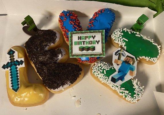 Donuts in birthday boy's name, with more Minecraft details.