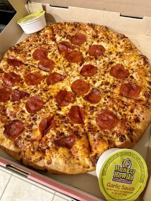 Wacky Wednesday large 1 topping pizza-$7.99. Extra for the sauce cups.