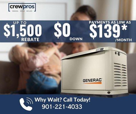 Be the house on the block with the light still on when the power goes out! Protect your home and your family with a Generac g...