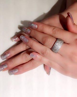 Fullset of acrylic with glitter gel polish!!