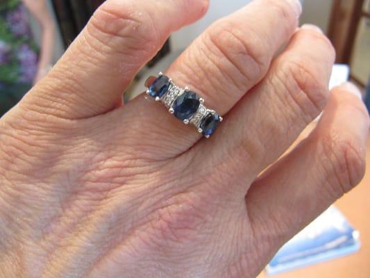 gorgeous sapphire ring made with stones from my mom's outdated rings, design help by Mari Lou