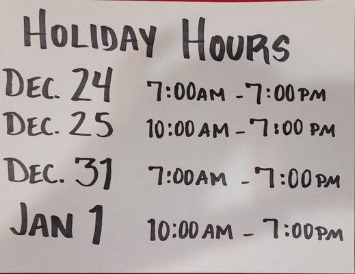 Holiday Hours