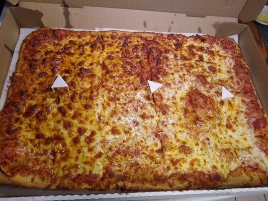 Saturday night deal: huge cheese sheet pizza for $27--pretty good!! :-D