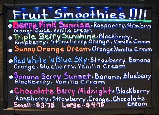 2018 Fruit Smoothie Menu