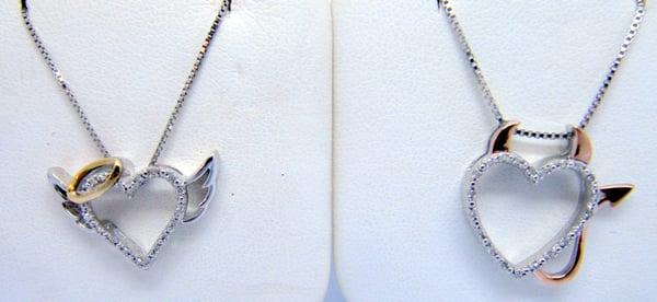 ss/ 14k gold diamond angel or devil pendant